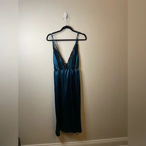 Dresses | Teal Blue Black Lace Trimmed Unlined Crossback Straps Satin Slip Dress | Poshmark Dresses | Teal Blue Black Lace Trimmed Unlined Crossback Straps Satin Slip Dress | Poshmark